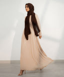 Almond Chiffon Classic A-Line Long Sleeve Maxi Abaya Dress