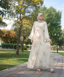 Beige Floral Bell Sleeve Wrap Maxi Dress