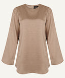 Taupe Satin Bell Sleeve Blouse