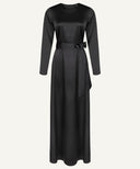 Black Satin A-Line Long Sleeve Maxi Abaya Dress