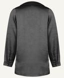 Black Satin Long Sleeve Flat Collared Basic Blouse