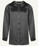 Black Satin Long Sleeve Flat Collared Basic Blouse