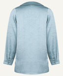 Soft Blue Satin Long Sleeve Flat Collared Basic Blouse