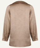 Taupe Satin Long Sleeve Flat Collared Basic Blouse