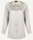 Sand Satin Long Sleeve Flat Collared Basic Blouse