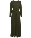 Dark Olive Chiffon Classic A-Line Long Sleeve Maxi Abaya Dress