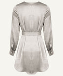 Sand Satin Long Sleeve Draped Blouse