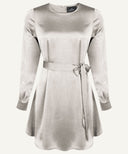 Sand Satin Long Sleeve Draped Blouse