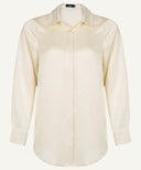 Ivory Cream Satin Long Sleeve Shirt Blouse
