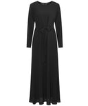 Black Chiffon Classic A-Line Long Sleeve Maxi Abaya Dress