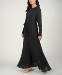 Black Chiffon Classic A-Line Long Sleeve Maxi Abaya Dress