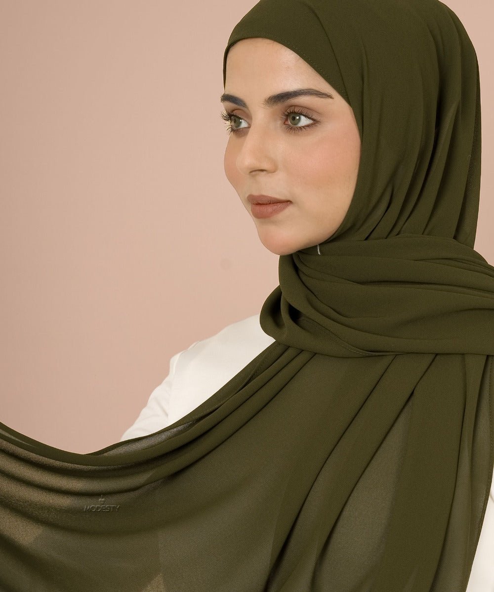 Olive Chiffon Silk Hijab main image 1