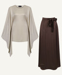 Grey Khaki Butterfly Kaftan Tunic with Contrast Brown Skirt