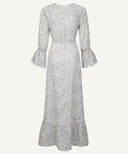 Grey Printed Bell Sleeve Flared Maxi Dress