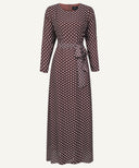 Cocoa Dot Pattern Chiffon Classic A-Line Long Sleeve Maxi Abaya Dress