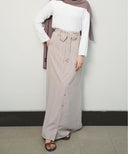 White & Brown Striped Print Button Down Pencil Maxi Skirt