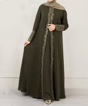 Ivelle Army Green Front Open Dress