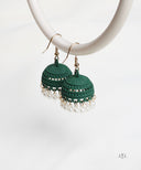 AYA Matte Bottle Green Pearl Dome Jhumka Earrings