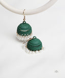AYA Matte Bottle Green Pearl Dome Jhumka Earrings