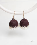 AYA Matte Dark Brown Pearl Dome Jhumka Earrings