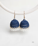 AYA Matte Blue Pearl Dome Jhumka Earrings