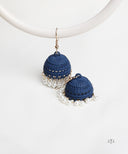 AYA Matte Blue Pearl Dome Jhumka Earrings