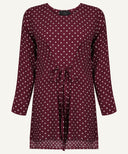 Burgundy Waist Tie Polka Dot Tunic