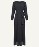 Black Polka Dot Chiffon Classic A-Line Long Sleeve Maxi Abaya Dress