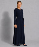 Navy A-Line Long Sleeve Jersey Dress