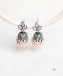 AYA Rose Water Beads Silver Stud Jhumka Earrings