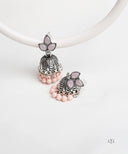 AYA Rose Water Beads Silver Stud Jhumka Earrings