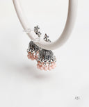 AYA Rose Water Beads Silver Stud Jhumka Earrings