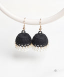 AYA Matte Black Pearl Dome Jhumka Earrings