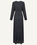 Black Polka Dot Chiffon Classic A-Line Long Sleeve Maxi Abaya Dress