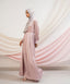 Twinkled Pink Satin Pleated Long Sleeves Modest Maxi Dress