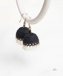 AYA Matte Black Pearl Dome Jhumka Earrings