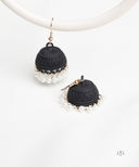AYA Matte Black Pearl Dome Jhumka Earrings