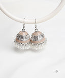 AYA Beige Crystal Pearl Dome Jhumka Earrings