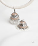 AYA Beige Crystal Pearl Dome Jhumka Earrings