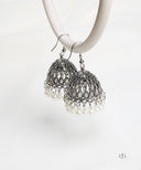 AYA Grey Stone Silver Jhumka Earrings