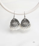 AYA Grey Stone Silver Jhumka Earrings