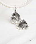 AYA Grey Stone Silver Jhumka Earrings