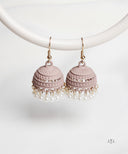 AYA Matte Dusty Rose Pink Pearl Dome Jhumka Earrings
