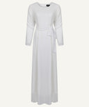 White Polka Dot Chiffon Classic A-Line Long Sleeve Maxi Abaya Dress