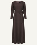 Taupe Chiffon Classic A-Line Long Sleeve Maxi Abaya Dress