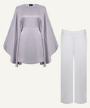 Lavender Mist Butterfly Kaftan Tunic with Contrast White Pants