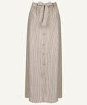 White & Brown Striped Print Button Down Pencil Maxi Skirt