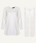 White Pleated Neck Matching Set