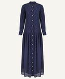 Blue Polka Dot Button-Down A-Line Maxi Dress