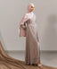 Olive Geometrical Button Down Long Sleeves Modest Maxi Abaya Dress